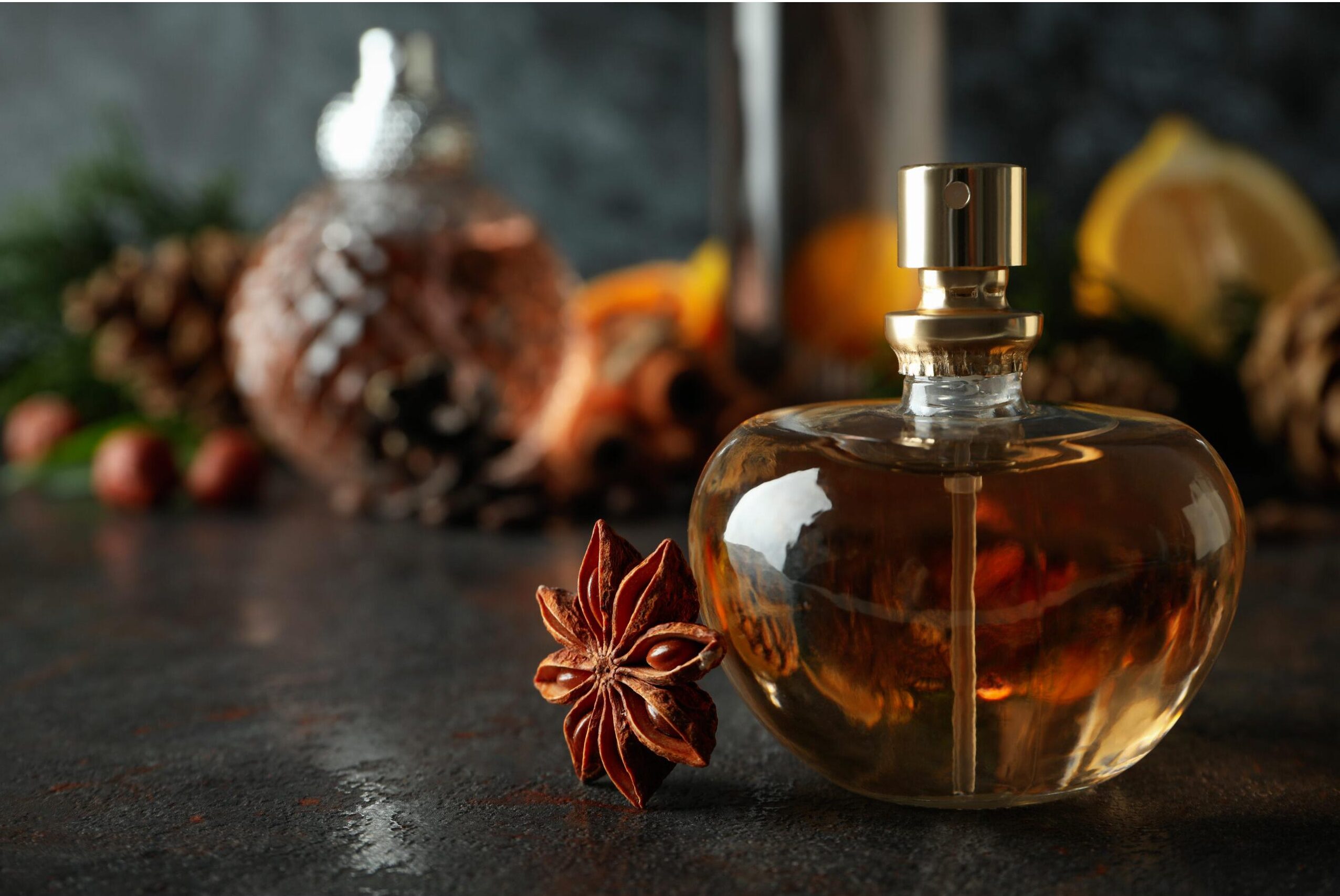 concept of natural perfume on dark textured table 2022 01 31 17 46 11 utc